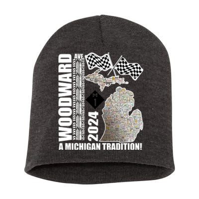 2024 Woodward Ave A Michigan Tradition Map Short Acrylic Beanie