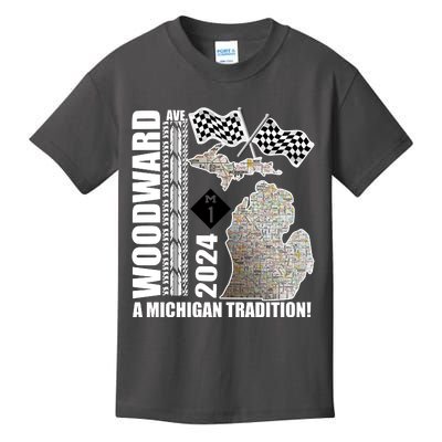 2024 Woodward Ave A Michigan Tradition Map Kids T-Shirt