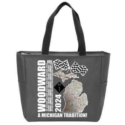 2024 Woodward Ave A Michigan Tradition Map Zip Tote Bag