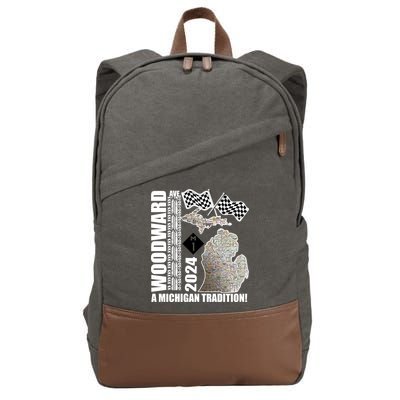 2024 Woodward Ave A Michigan Tradition Map Cotton Canvas Backpack