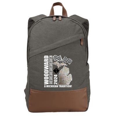 2024 Woodward Ave A Michigan Tradition Map Cotton Canvas Backpack