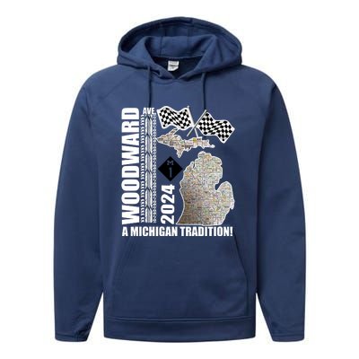 2024 Woodward Ave A Michigan Tradition Map Performance Fleece Hoodie