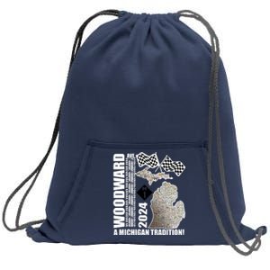 2024 Woodward Ave A Michigan Tradition Map Sweatshirt Cinch Pack Bag