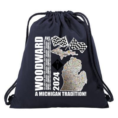 2024 Woodward Ave A Michigan Tradition Map Drawstring Bag