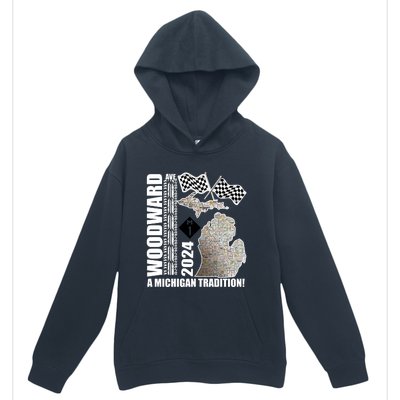 2024 Woodward Ave A Michigan Tradition Map Urban Pullover Hoodie