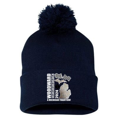 2024 Woodward Ave A Michigan Tradition Map Pom Pom 12in Knit Beanie