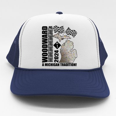 2024 Woodward Ave A Michigan Tradition Map Trucker Hat