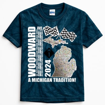 2024 Woodward Ave A Michigan Tradition Map Kids Tie-Dye T-Shirt