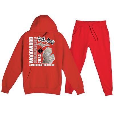 2024 Woodward Ave A Michigan Tradition Map Premium Hooded Sweatsuit Set