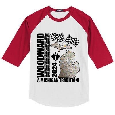 2024 Woodward Ave A Michigan Tradition Map Kids Colorblock Raglan Jersey