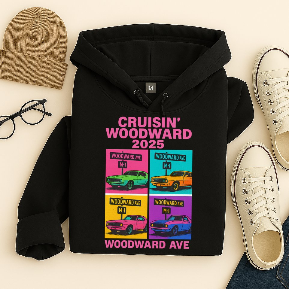 2025 Woodward Ave M1 Car Cruise Pop Art Hoodie