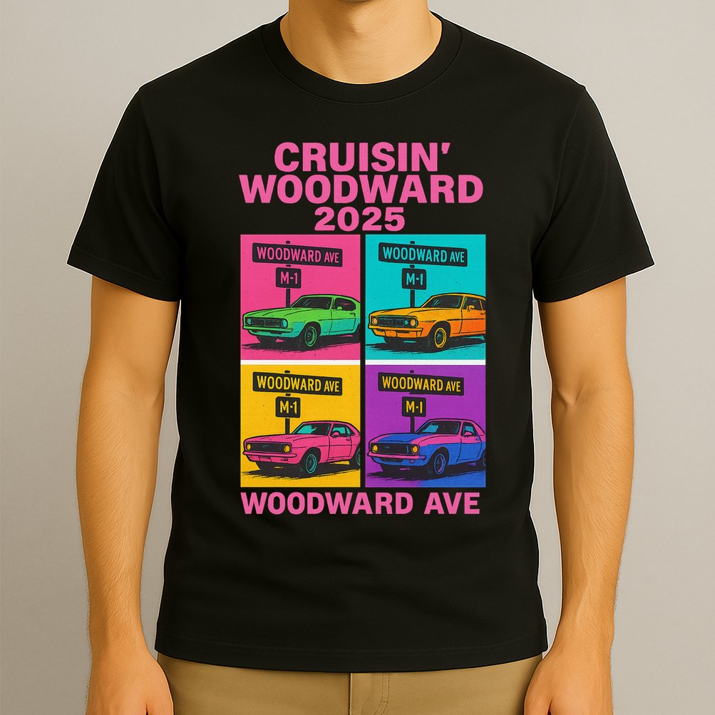 2025 Woodward Ave M1 Car Cruise Pop Art T-Shirt