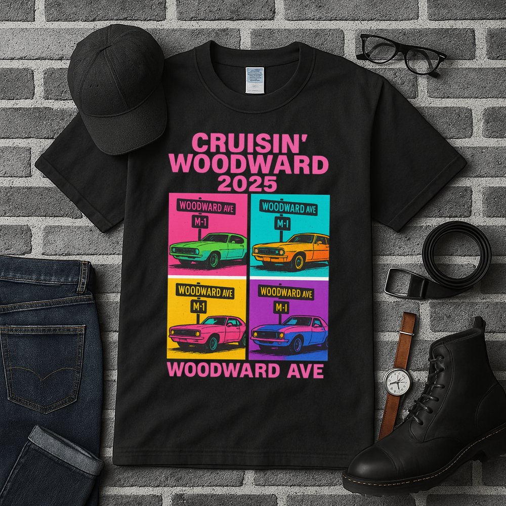 2025 Woodward Ave M1 Car Cruise Pop Art Tall T-Shirt