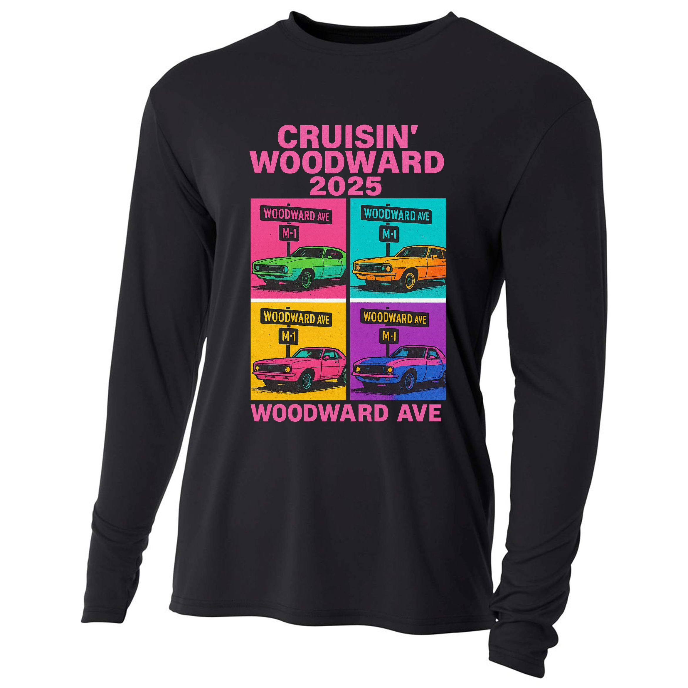 2025 Woodward Ave M1 Car Cruise Pop Art Cooling Performance Long Sleeve Crew