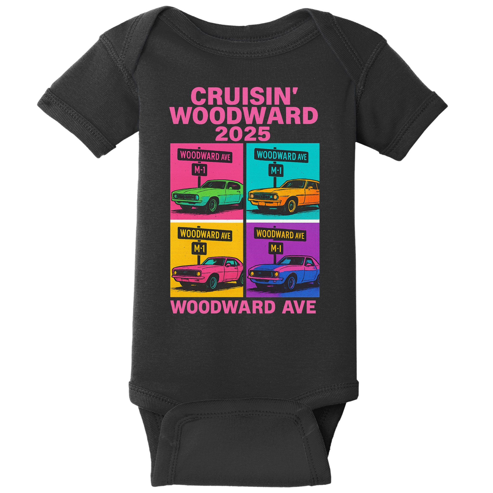 2025 Woodward Ave M1 Car Cruise Pop Art Baby Bodysuit