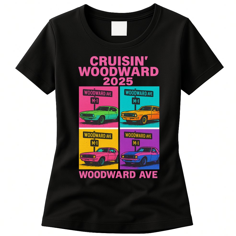 2025 Woodward Ave M1 Car Cruise Pop Art Womens T-Shirt