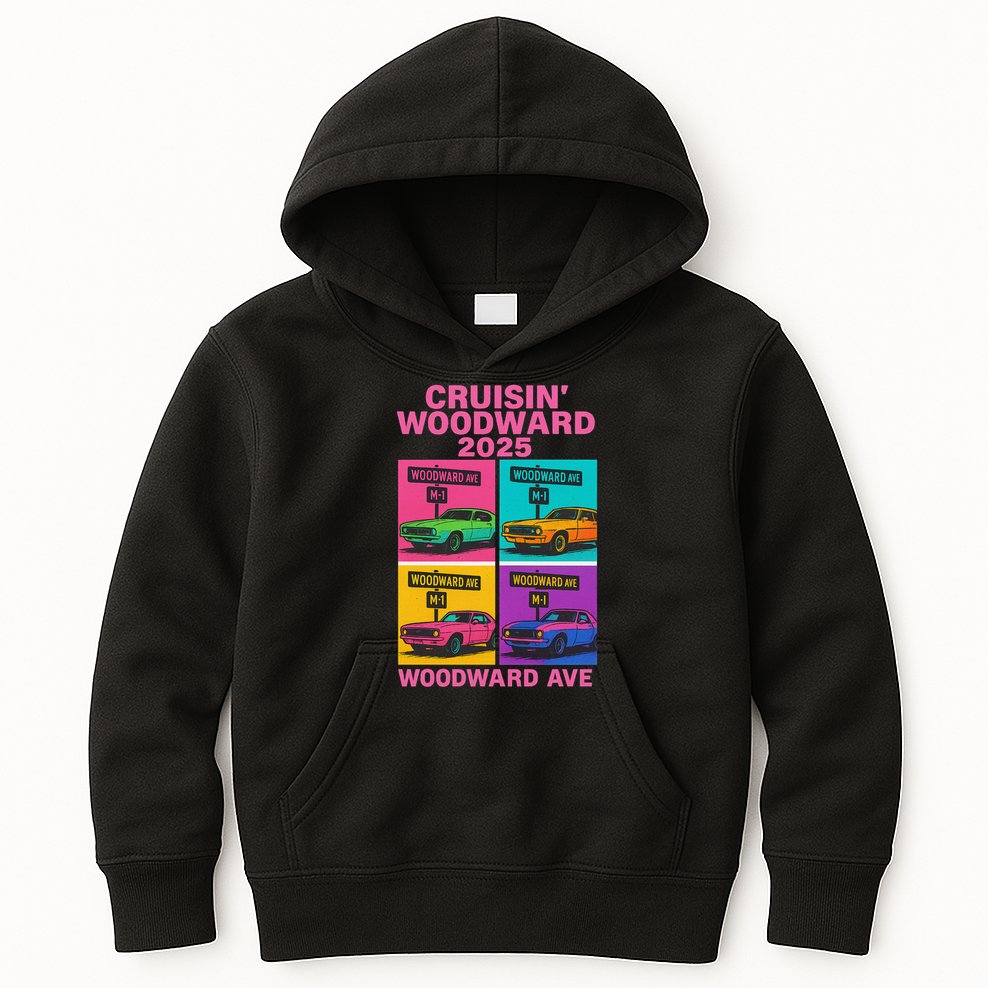 2025 Woodward Ave M1 Car Cruise Pop Art Kids Hoodie