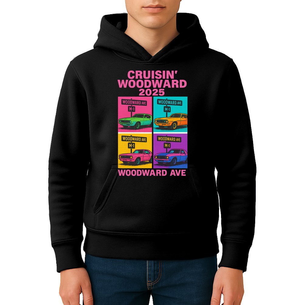 2025 Woodward Ave M1 Car Cruise Pop Art Kids Hoodie