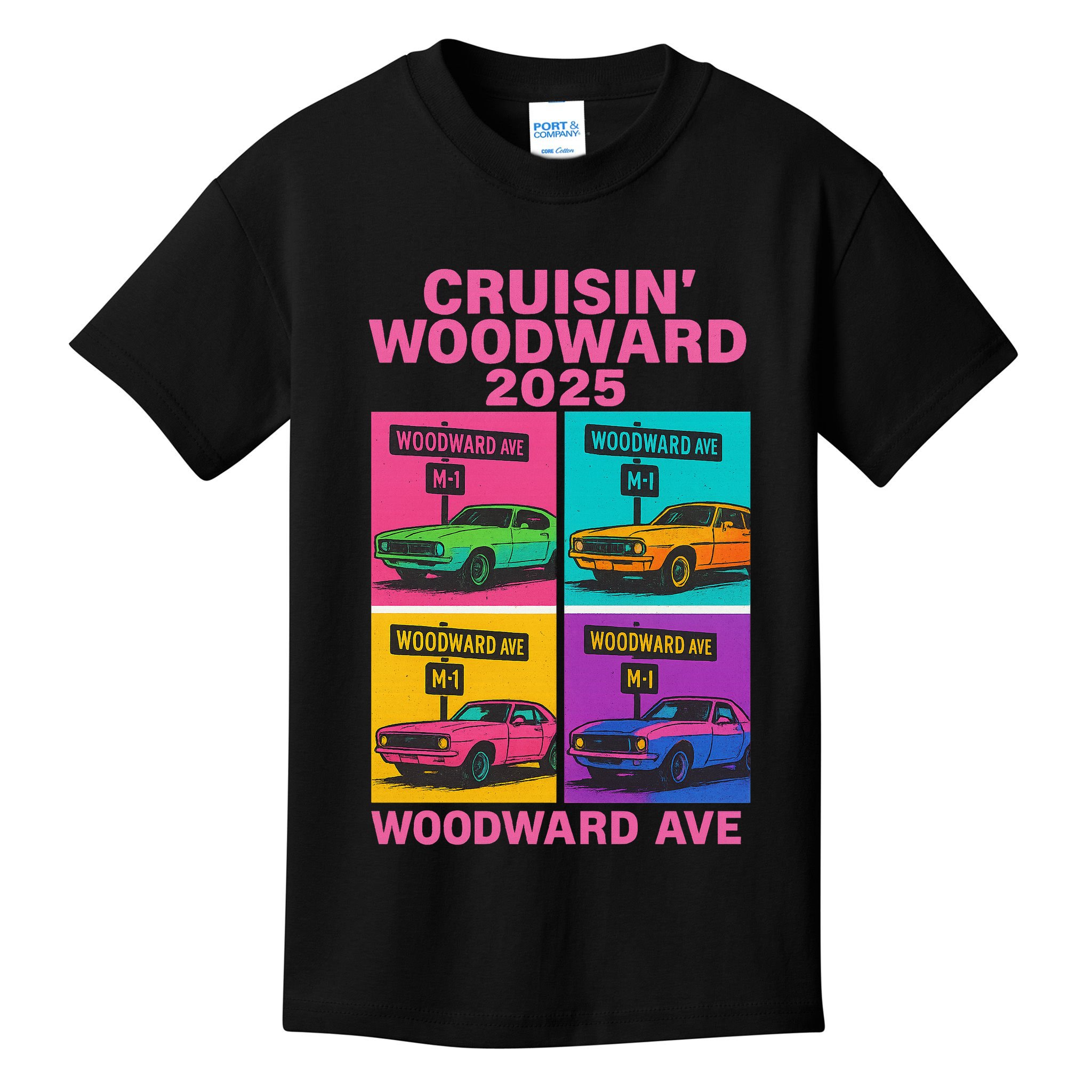 2025 Woodward Ave M1 Car Cruise Pop Art Kids T-Shirt