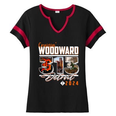 2024 Woodward Ave 313 Cruising Detroit Ladies Halftime Notch Neck Tee