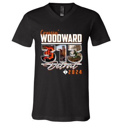 2024 Woodward Ave 313 Cruising Detroit V-Neck T-Shirt