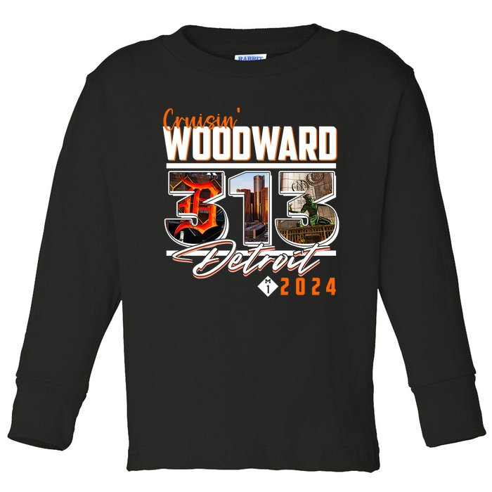 2024 Woodward Ave 313 Cruising Detroit Toddler Long Sleeve Shirt