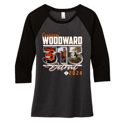 2024 Woodward Ave 313 Cruising Detroit Women's Tri-Blend 3/4-Sleeve Raglan Shirt