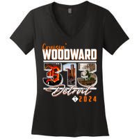 2024 Woodward Ave 313 Cruising Detroit Women's V-Neck T-Shirt