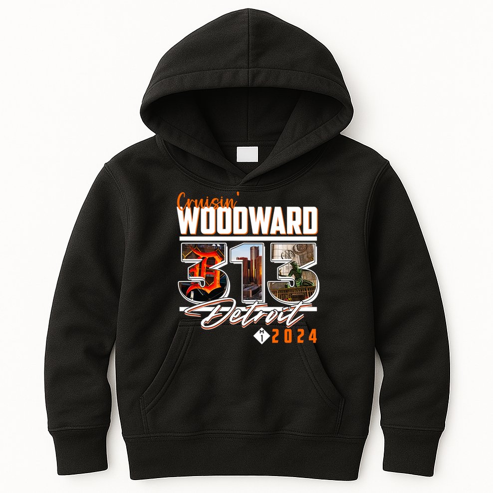 2024 Woodward Ave 313 Cruising Detroit Kids Hoodie