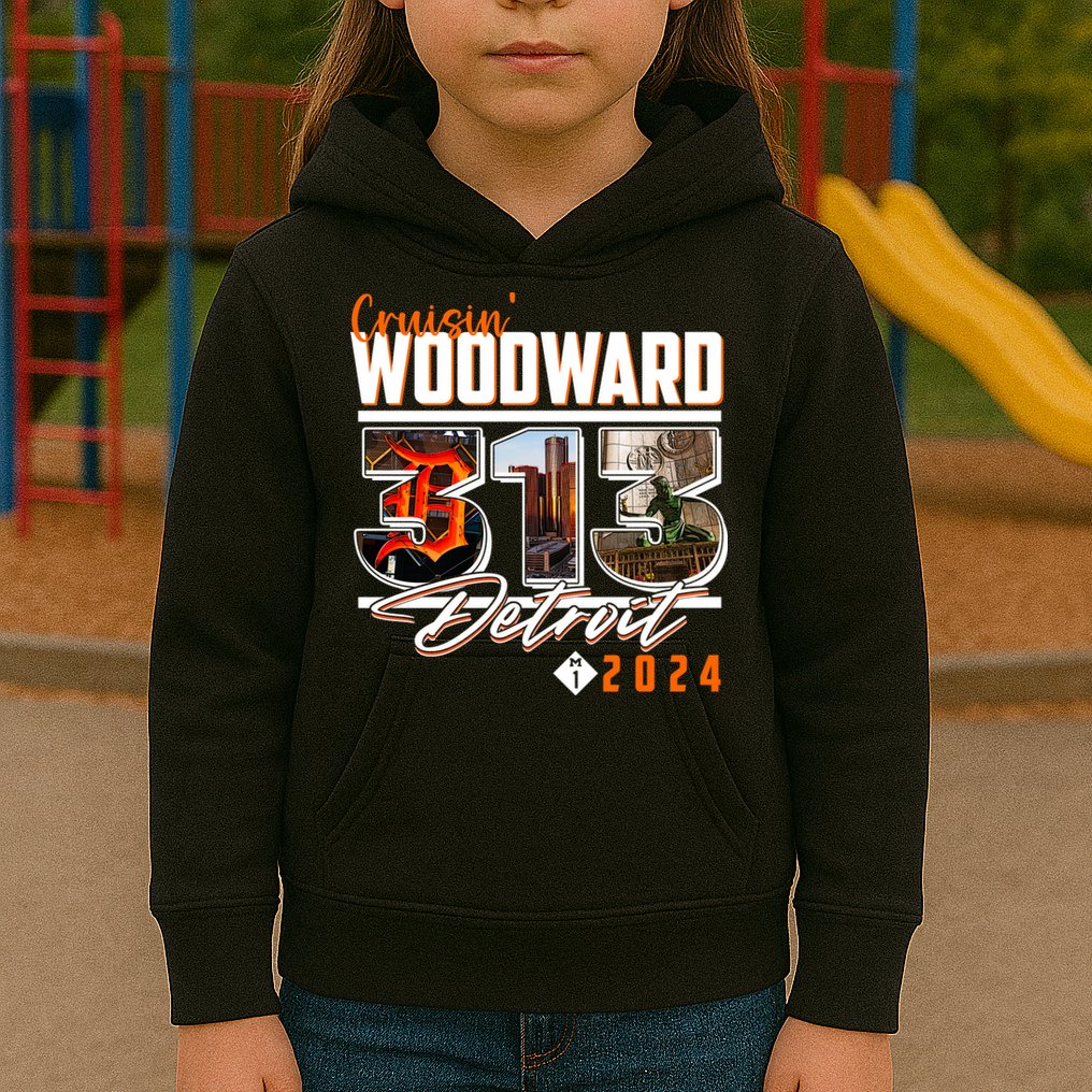 2024 Woodward Ave 313 Cruising Detroit Kids Hoodie