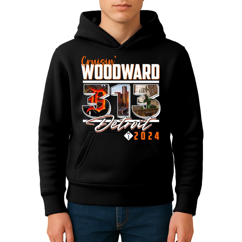 2024 Woodward Ave 313 Cruising Detroit Kids Hoodie
