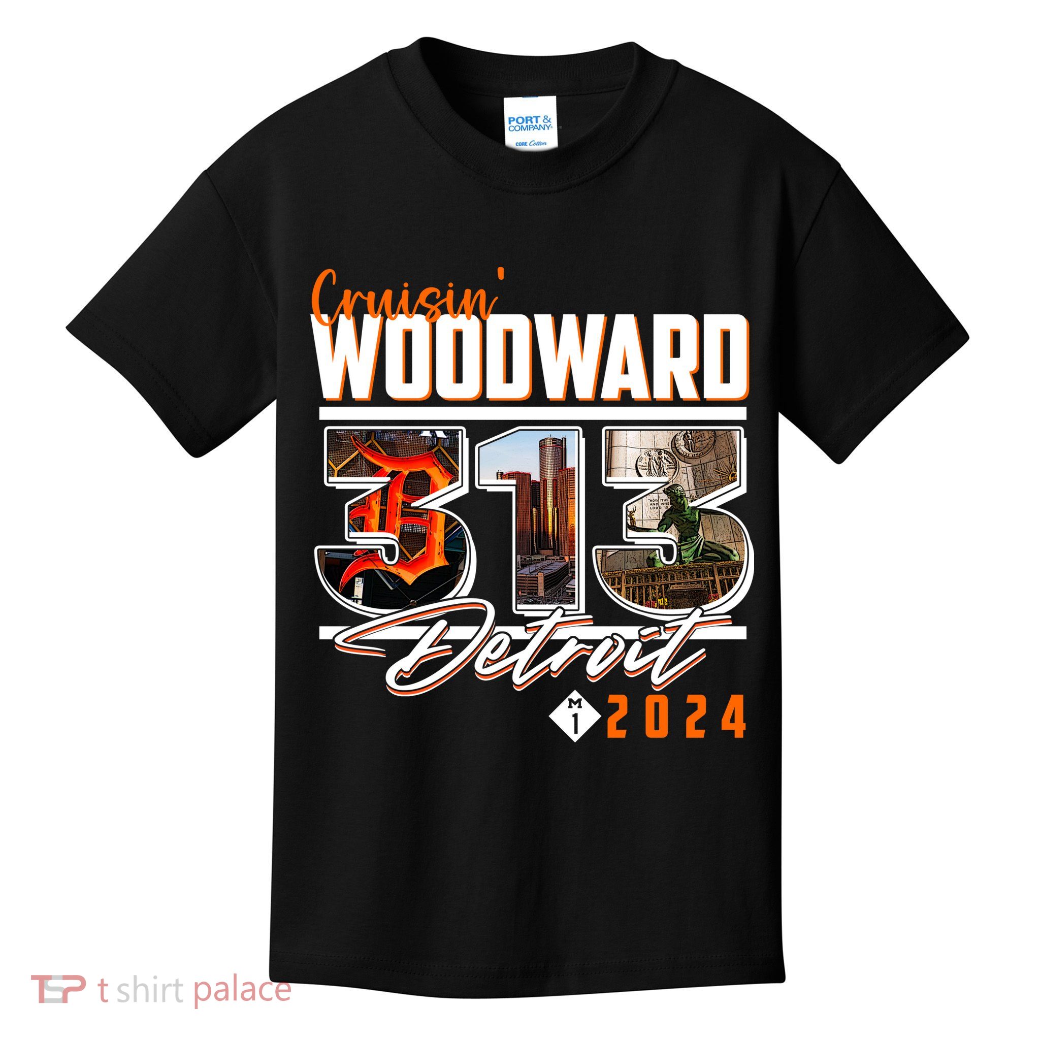2024 Woodward Ave 313 Cruising Detroit Kids T-Shirt