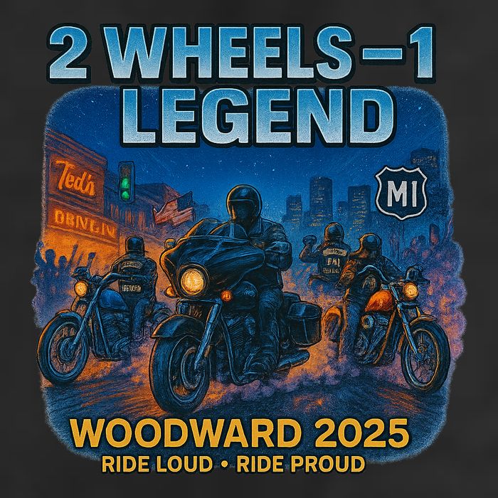 2025 Woodward Biker Legend 2 Wheels  7 Panel Mesh Trucker Snapback Hat