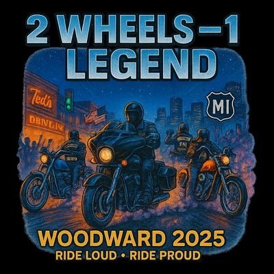 2025 Woodward Biker Legend 2 Wheels  T-Shirt