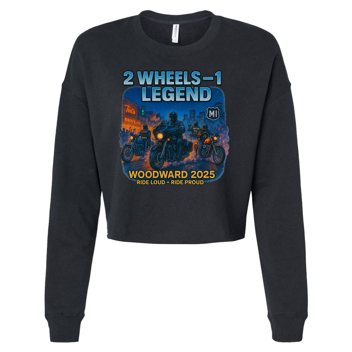 2025 Woodward Biker Legend 2 Wheels  Cropped Pullover Crew
