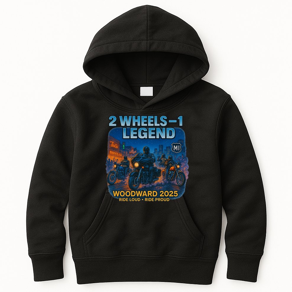 2025 Woodward Biker Legend 2 Wheels  Kids Hoodie