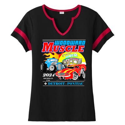 2024 Woodward Muscle Car Event Ladies Halftime Notch Neck Tee