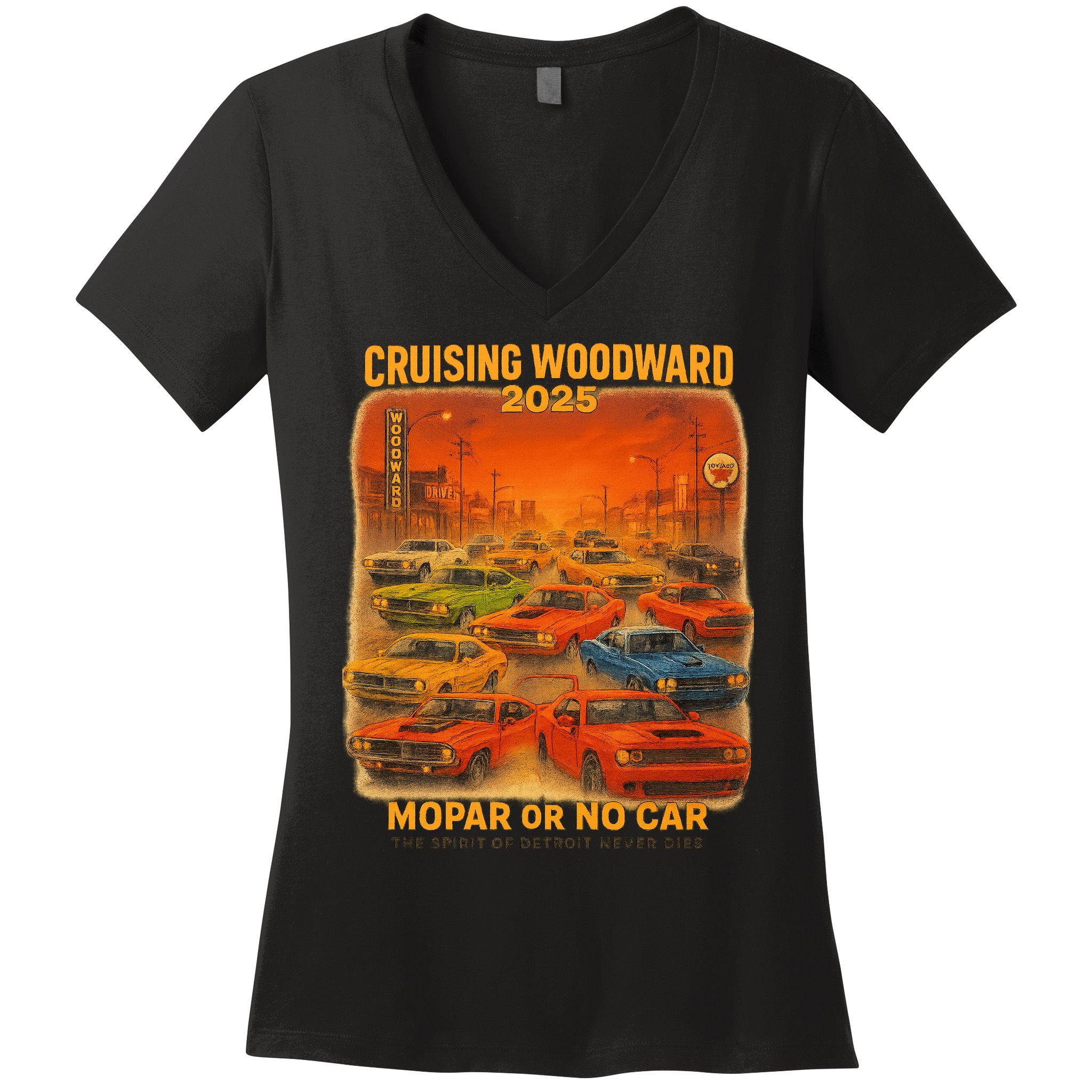2025 Woodward Mopar Or No Car Women's V-Neck T-Shirt