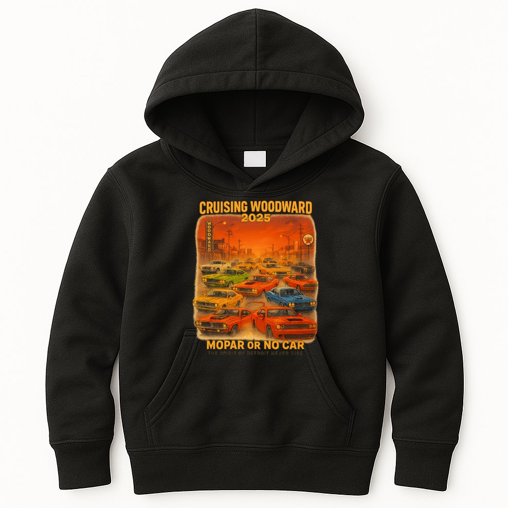 2025 Woodward Mopar Or No Car Kids Hoodie