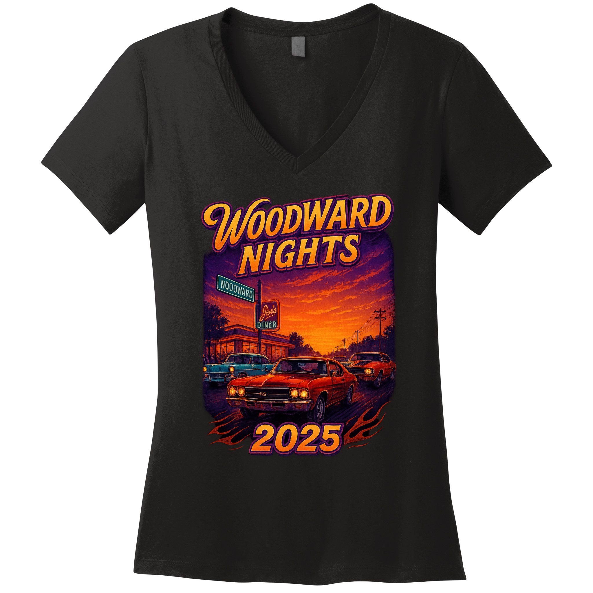 2025 Woodward Nights Women's V-Neck T-Shirt