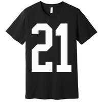 21 White Number 21 Sports Fan Jersey Style Premium T-Shirt