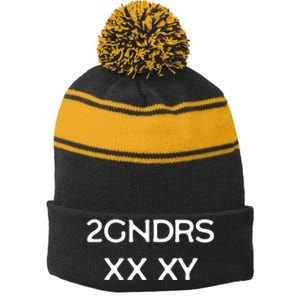 2GNDRS XX XY 2 Genders Stripe Pom Pom Beanie