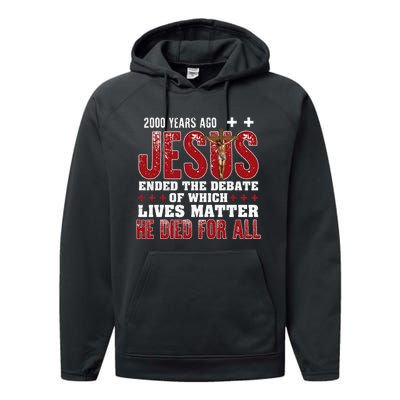 2000 Years Ago Jesus Ended The Debate Christian Performance Fleece Hoodie