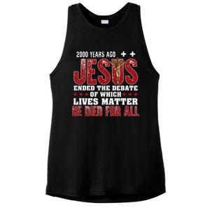 2000 Years Ago Jesus Ended The Debate Christian Faith God Ladies PosiCharge Tri-Blend Wicking Tank