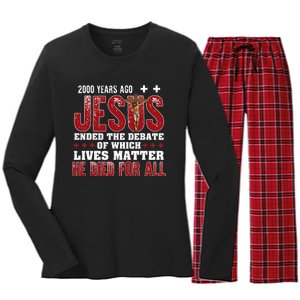 2000 Years Ago Jesus Ended The Debate Christian Faith God Women's Long Sleeve Flannel Pajama Set 