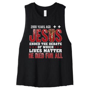 2000 Years Ago Jesus Ended The Debate Christian Faith God Women's Racerback Cropped Tank