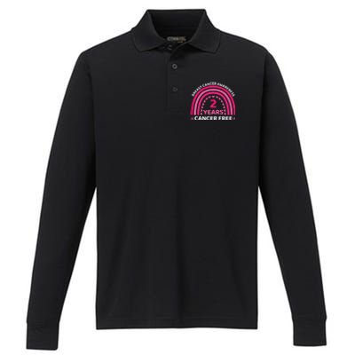 2 Year Cancer Free Breast Cancer Awareness Rainbow Women Premium Performance Long Sleeve Polo