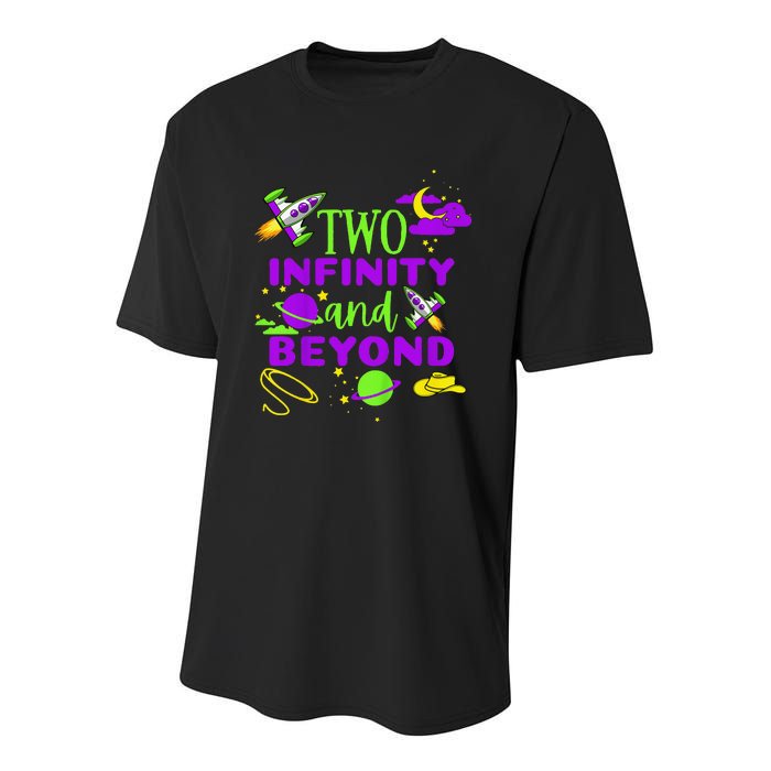 2 Year Old Two Infinity And Beyond 2nd Birthday Youth Performance Sprint T-Shirt