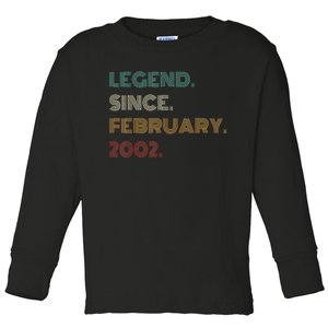 21 Years Old Legend Since February 2002 21st Birthday Toddler Long Sleeve Shirt