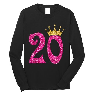 20 Year Old Gifts 20th Birthday Queen Girls crown Pink Long Sleeve Shirt